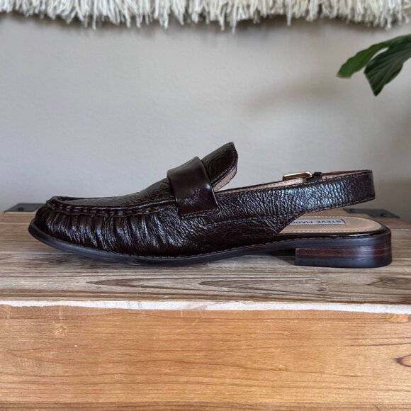 Steve Madden Reeves Brown Genuine Leather Gold Hardware Sling Back Loafer Size 8 - Picture 10 of 14